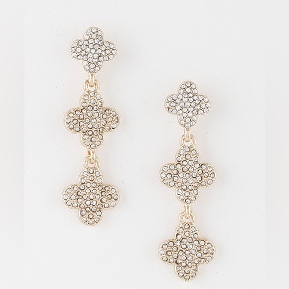 Jewelry - #08 Rhinestone Triple Clover Drop Earrings